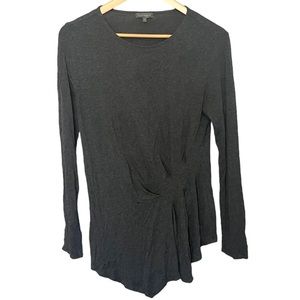 Vince Camuto Gray Asymmetrical Gathered Front Long Sleeve Top